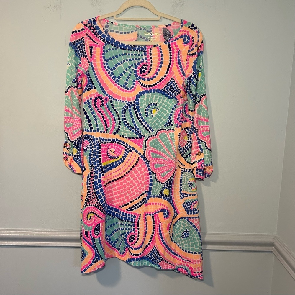 Lilly Pulitzer Pink & Blue Tile Wave Reduced Edna Swing Mini Dress Size XS
